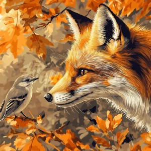 Diamond Painting - Zorro y pájaro en otoño
